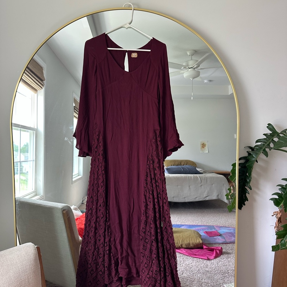 Free People Deep Burgundy Long Sleeve Dress